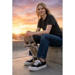 "Mad Love" Womens Black Canvas Platform Sneakers Low Top Chunky Lace Up SZ 8